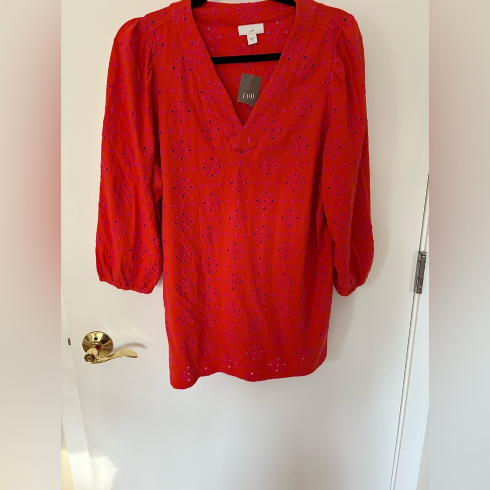 J. Jill deep orange eyelet  3/4 Sleeve Relaxed Blouse NWT